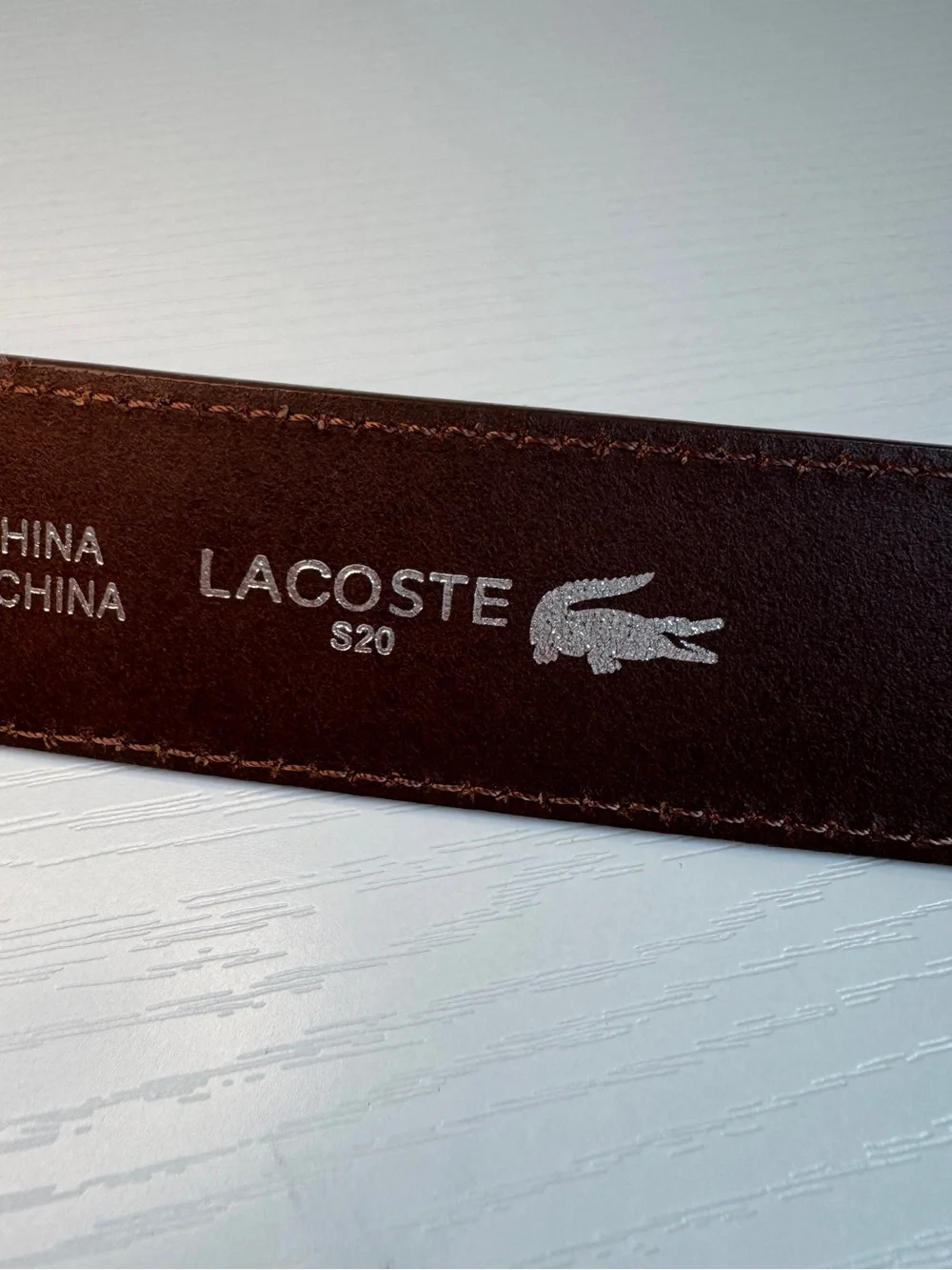 Lacoste Men's Belt Leather Crocodile Plaque Buckle Jeans Dress Pants S20 sz 40”
